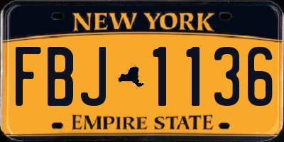 NY license plate FBJ1136