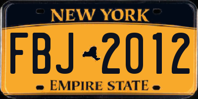 NY license plate FBJ2012