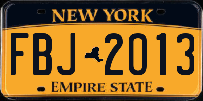 NY license plate FBJ2013