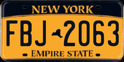 NY license plate FBJ2063