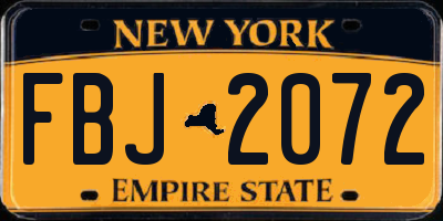 NY license plate FBJ2072