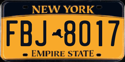 NY license plate FBJ8017
