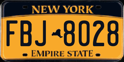 NY license plate FBJ8028