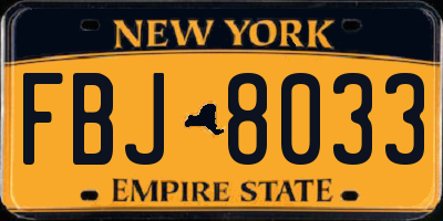 NY license plate FBJ8033