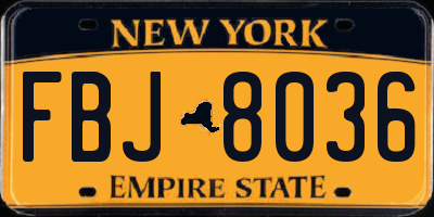 NY license plate FBJ8036