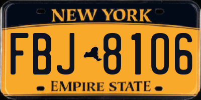 NY license plate FBJ8106