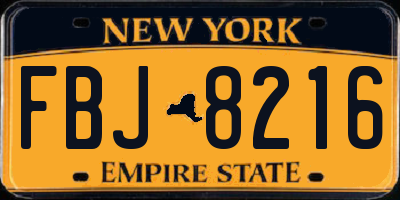 NY license plate FBJ8216