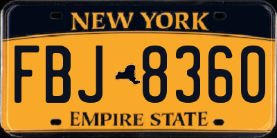 NY license plate FBJ8360