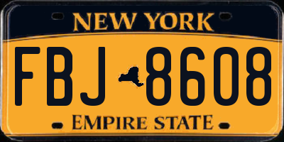 NY license plate FBJ8608