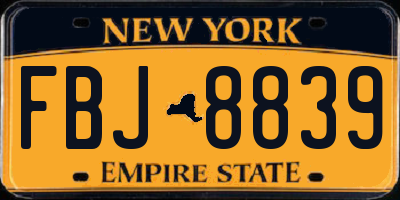 NY license plate FBJ8839