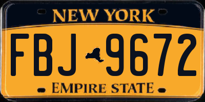 NY license plate FBJ9672