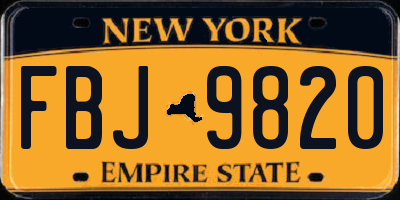 NY license plate FBJ9820