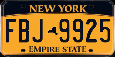 NY license plate FBJ9925