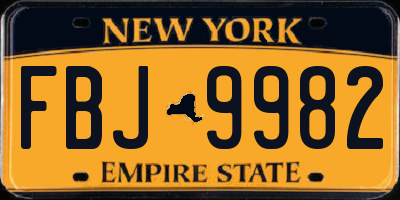NY license plate FBJ9982