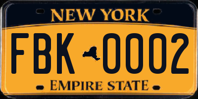NY license plate FBK0002
