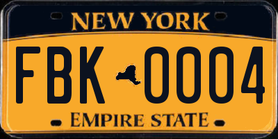NY license plate FBK0004