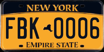 NY license plate FBK0006