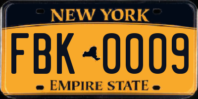 NY license plate FBK0009