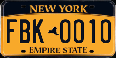 NY license plate FBK0010