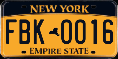 NY license plate FBK0016