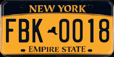 NY license plate FBK0018