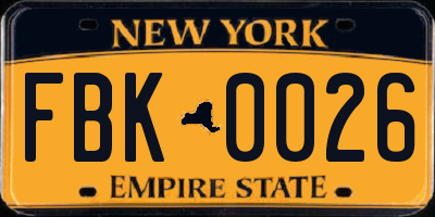 NY license plate FBK0026