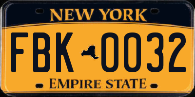 NY license plate FBK0032