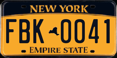 NY license plate FBK0041