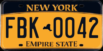 NY license plate FBK0042
