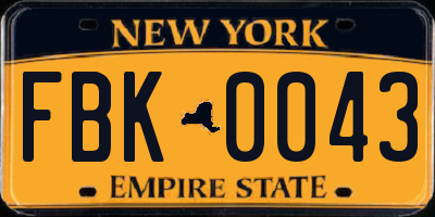 NY license plate FBK0043