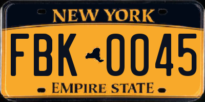 NY license plate FBK0045