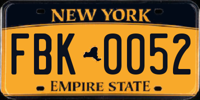 NY license plate FBK0052
