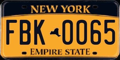NY license plate FBK0065