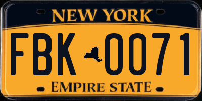 NY license plate FBK0071