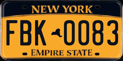 NY license plate FBK0083