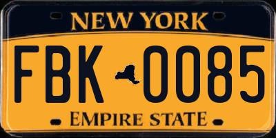 NY license plate FBK0085