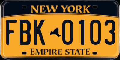 NY license plate FBK0103