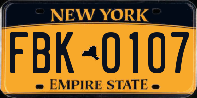 NY license plate FBK0107