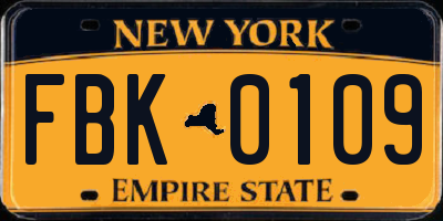 NY license plate FBK0109