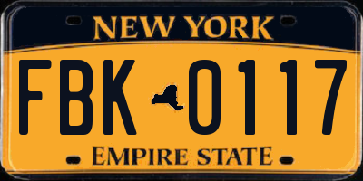 NY license plate FBK0117