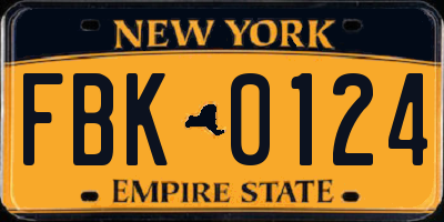 NY license plate FBK0124