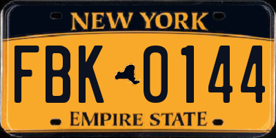 NY license plate FBK0144