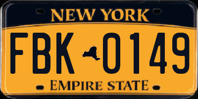NY license plate FBK0149