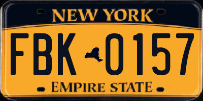 NY license plate FBK0157