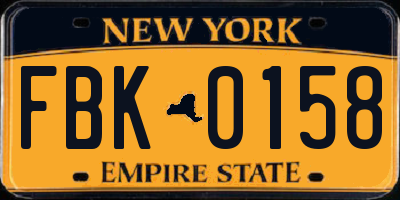 NY license plate FBK0158