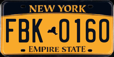 NY license plate FBK0160