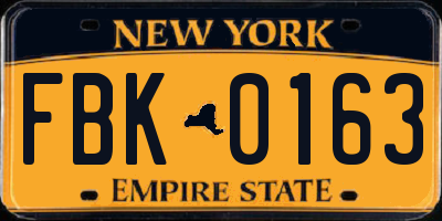 NY license plate FBK0163