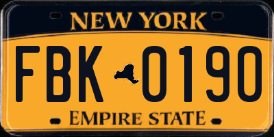 NY license plate FBK0190