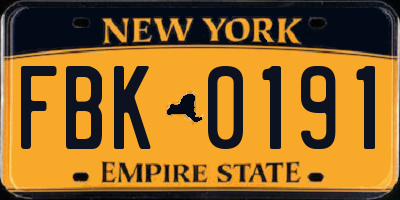 NY license plate FBK0191