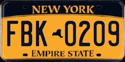 NY license plate FBK0209